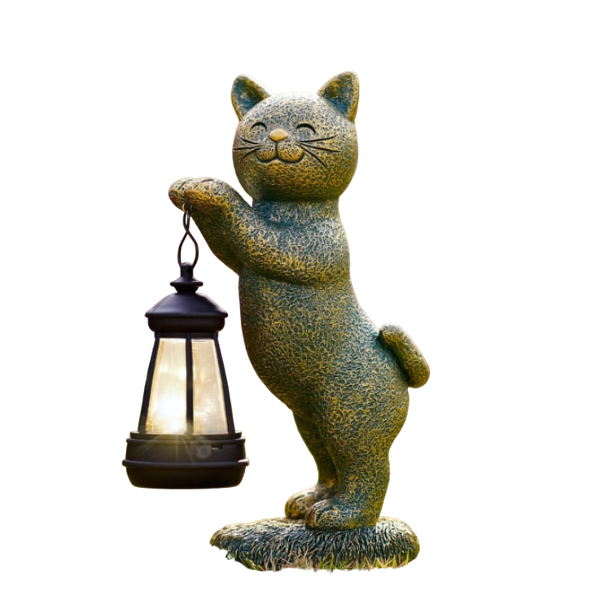 Solar Garden Statues Cat Figurine with Solar Light Outdoor Decorations for Patio Garden Lawn Ornament Outdoor Housewarming Birthday Gifts for Women Mum Grandma Copper Patina