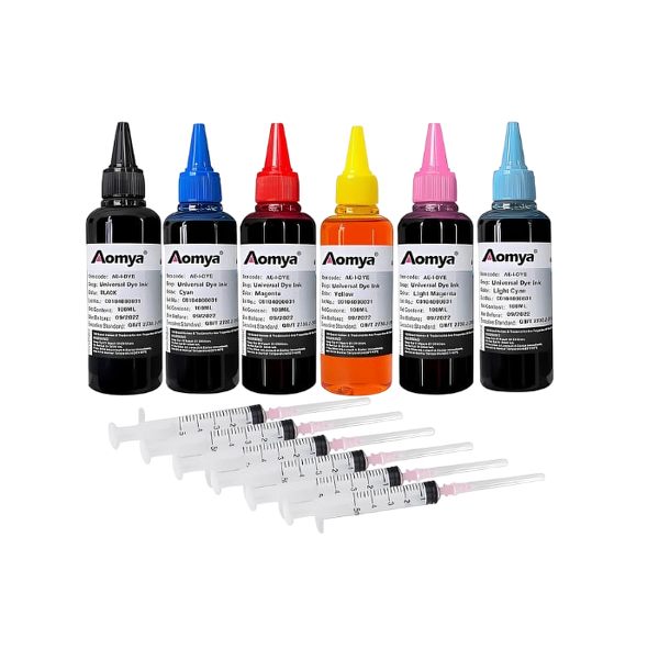 Aomya 600ml Universal Dye Ink Refill Kit for HP Canon Epson Brother Lexmark Printers Compatible Cartridges Refillable Cartridge CISS CIS System 6 Color Set with 4 Free Syringes (BK, C, M, Y, LM, LC)