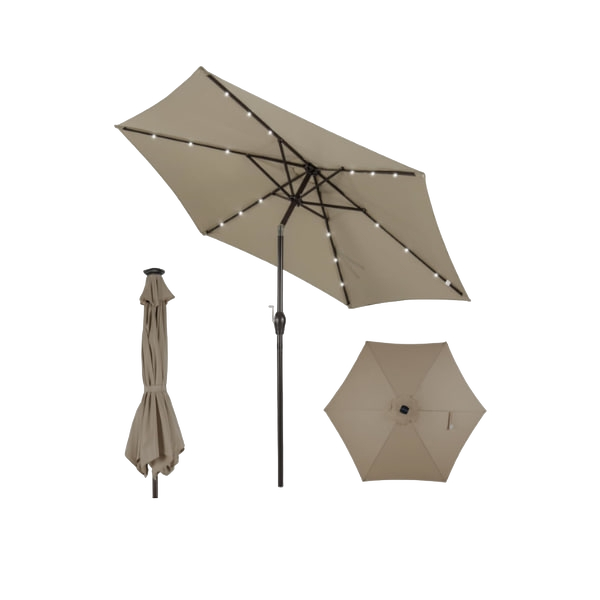 COSTWAY Ø270 cm LED Parasol, Garden Parasol, Market Screen with Solar Light, Patio Umbrella Hexagon, Crank Parasol, Beach Screen, Floating Parasol, Hanging Screen, Choice of Colours