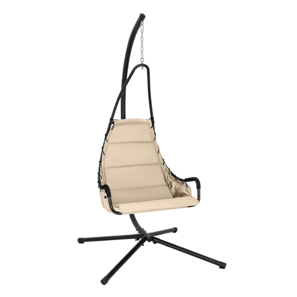 COSTWAY Hanging Chair with Frame, Hanging Chair with Extra Large Padded Seat, Hanging Swing for Indoor and Outdoor Use (Beige)